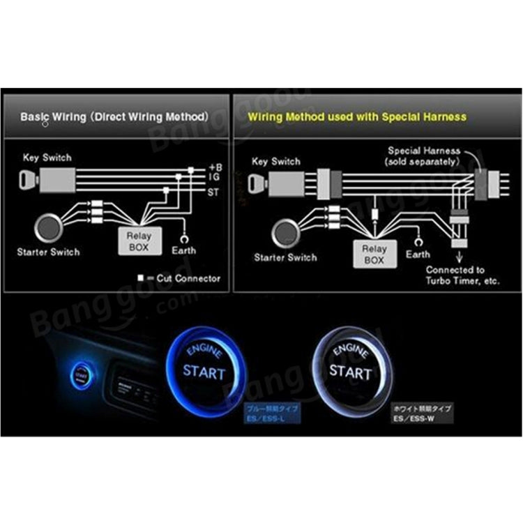 Avviamento con un solo pulsante Interruttore di avviamento con illuminazione Avviamento del motore Illuminazione con perno Avviamento con illuminazione, With Blue Lighting, With Red Lighting