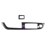 Pannello per alzacristalli in fibra di carbonio per auto senza chiave pieghevole Adesivo decorativo a tre colori per BMW Z4 con guida a sinistra 2009-2015, Window Lift Panel Sticker(Blue Red)