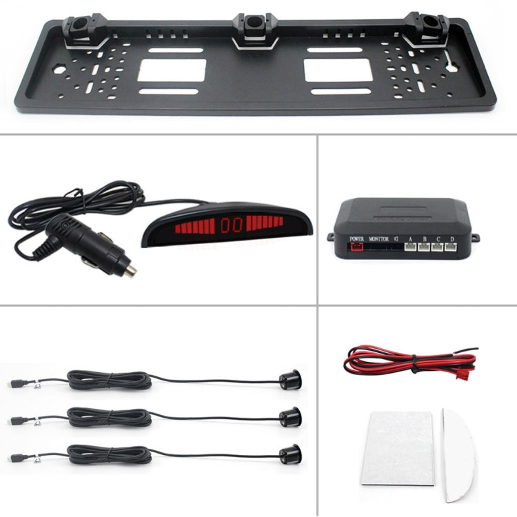 PZ300L-W Wireless Europa Telaio targa auto Sensori di parcheggio Radar di retromarcia con 3 rilevatori radar, PZ300L-W