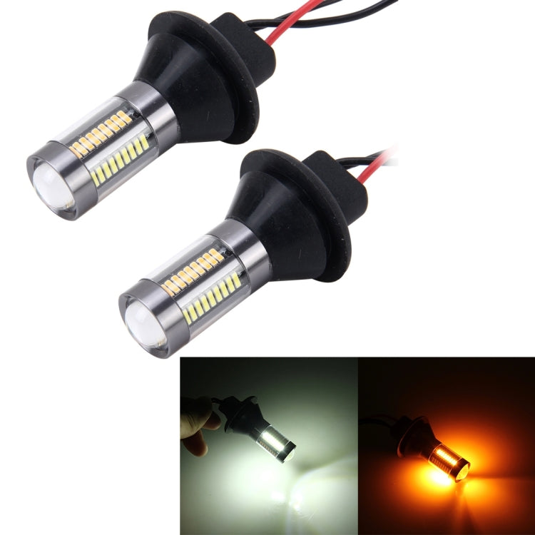 2 pezzi 1156/Ba15s 5W 300LM 66LED SMD-4014 Lampadina posteriore per auto Indicatore di direzione Lampada per retromarcia automatica Luce di marcia diurna Sorgente per auto (luce bianca + luce gialla), Lunghezza cavo: 1 m, 1156/Ba15s 5W