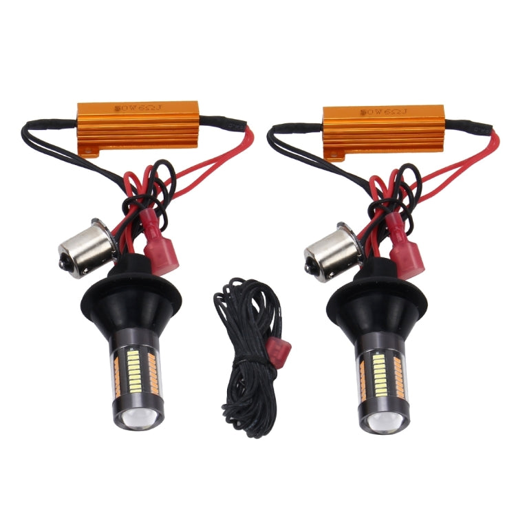 2 pezzi 1156/Ba15s 5W 300LM 66LED SMD-4014 Lampadina posteriore per auto Indicatore di direzione Lampada per retromarcia automatica Luce di marcia diurna Sorgente per auto (luce bianca + luce gialla), Lunghezza cavo: 1 m, 1156/Ba15s 5W