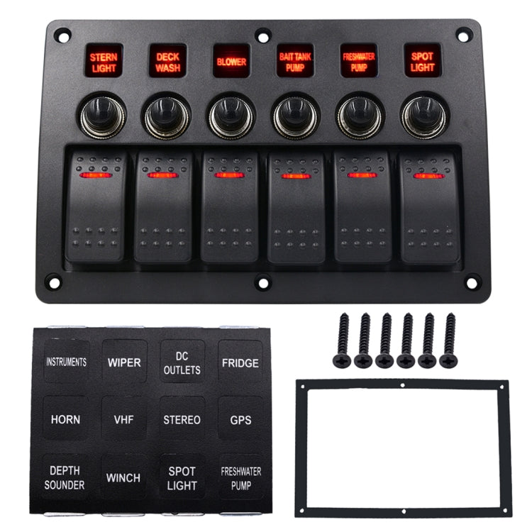Interruttori combinati a 3 pin a 6 vie Pannello interruttori con luce e lente per proiettore per auto RV Marine Boat, 3Pin 6 Way