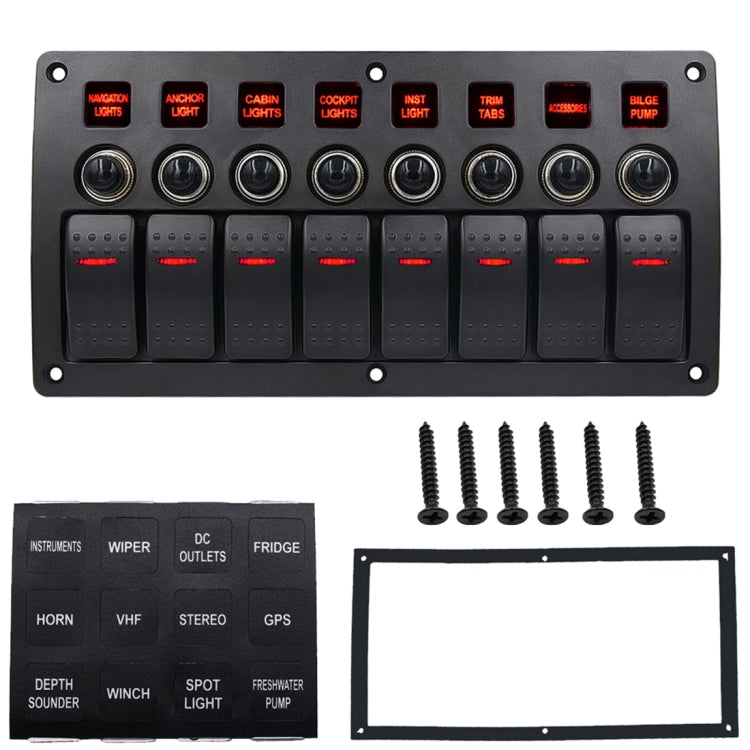 Interruttori combinati a 3 pin a 8 vie Pannello interruttori con luce e lente per proiettore per auto RV Marine Boat, 3Pin 8 Way