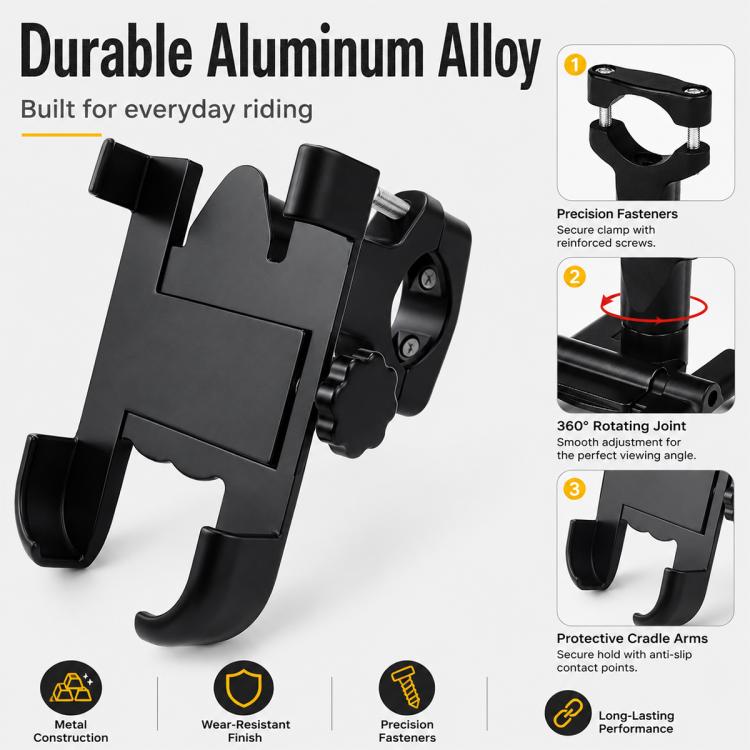 Staffa per telefono in lega di alluminio per manubrio moto, adatta per dispositivi da 60-100 mm, Handlebar Bracket for 60-100mm
