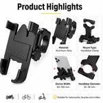 Staffa per telefono in lega di alluminio per manubrio moto, adatta per dispositivi da 60-100 mm, Handlebar Bracket for 60-100mm