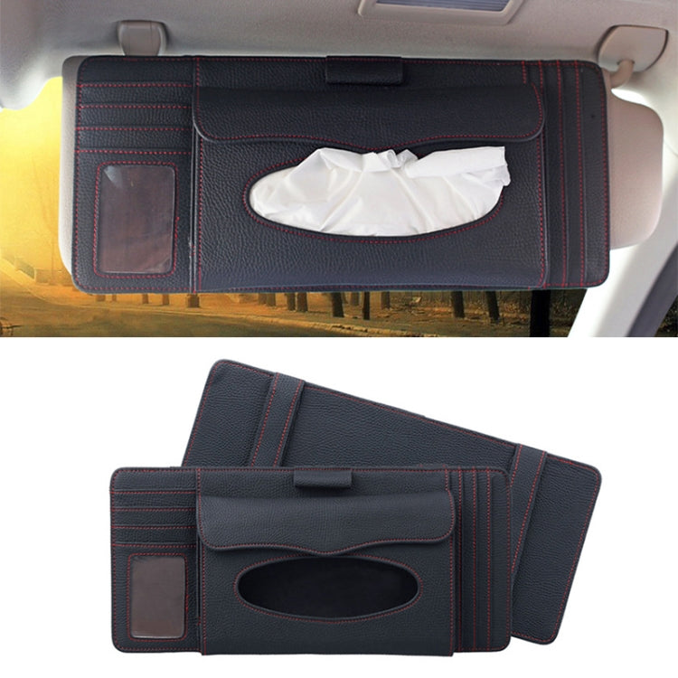 DERANFU 3 in 1 Lichee Texture Portasciugamani in pelle multifunzione per auto con slot per schede e slot per CD