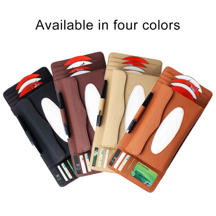 DERANFU 3 in 1 Lichee Texture Portasciugamani in pelle multifunzione per auto con slot per schede e slot per CD