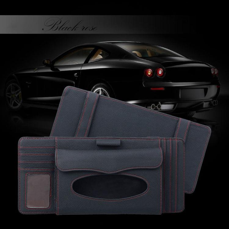 DERANFU 3 in 1 Lichee Texture Portasciugamani in pelle multifunzione per auto con slot per schede e slot per CD
