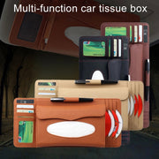 DERANFU 3 in 1 Lichee Texture Portasciugamani in pelle multifunzione per auto con slot per schede e slot per CD