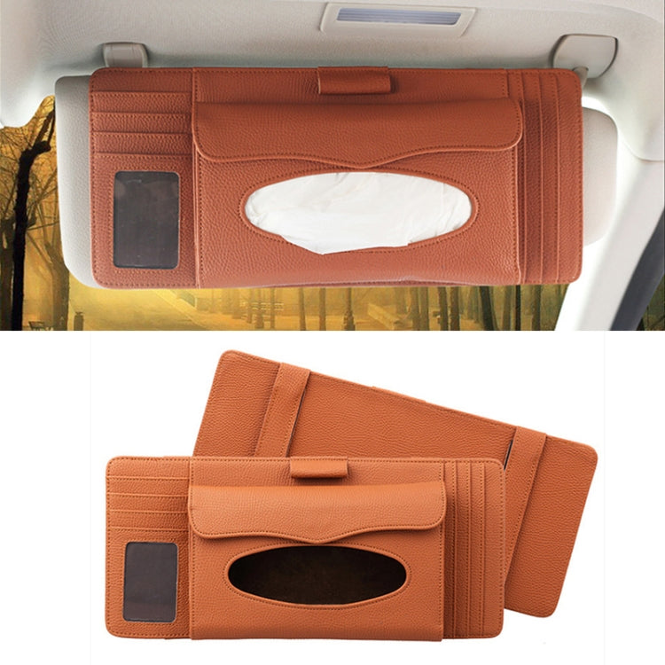 DERANFU 3 in 1 Lichee Texture Portasciugamani in pelle multifunzione per auto con slot per schede e slot per CD