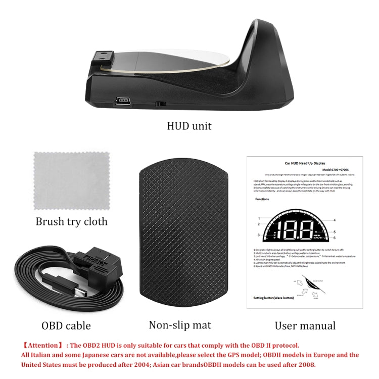 C700 Display Head Up montato su veicolo HUD universale per auto OBD2 da 2,6 pollici, C700