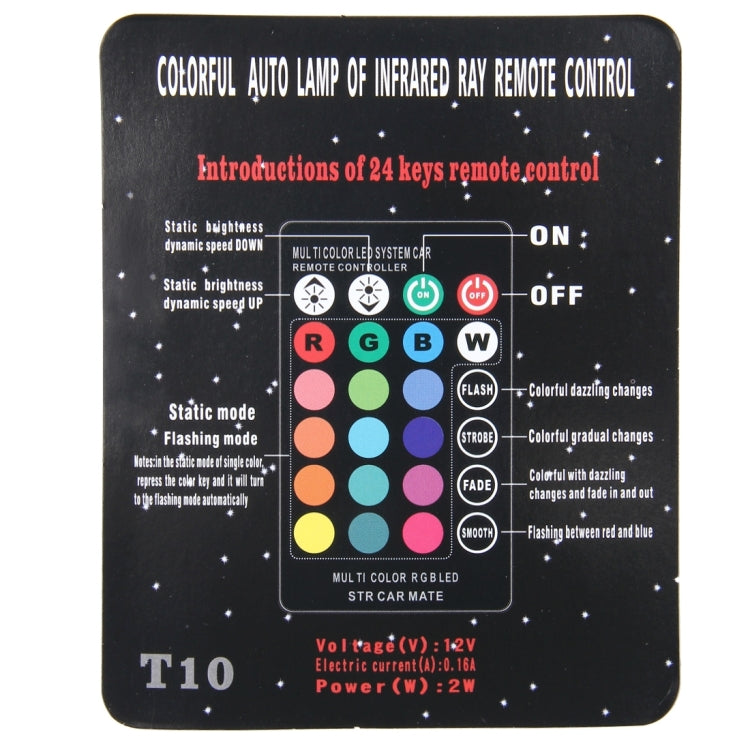 2 pz Lampadine LED T10 2W RGB telecomandate 12V auto
