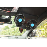 HUXIN HX-T605 7W Clip di rotazione regolabile a 360 gradi Mini ventilatore per auto elettrica a basso rumore a due teste con interruttore a marcia, DC12V, HX-T605