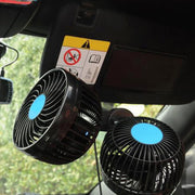 HUXIN HX-T605 7W Clip di rotazione regolabile a 360 gradi Mini ventilatore per auto elettrica a basso rumore a due teste con interruttore a marcia, DC12V, HX-T605
