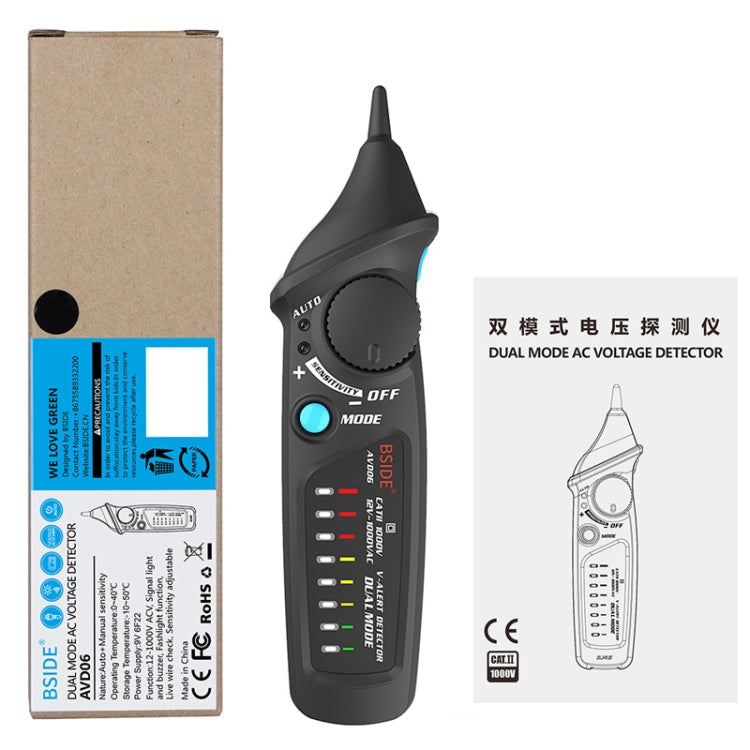 BSIDE AVD06 Rilevatori di tensione CA senza contatto 12~1000 V Elettrosonda a induzione Tipo penna ACV Tester elettrici Strumento domestico con luce LED