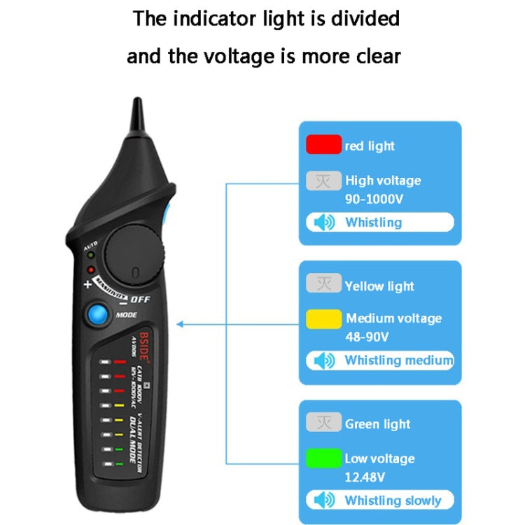 BSIDE AVD06 Rilevatori di tensione CA senza contatto 12~1000 V Elettrosonda a induzione Tipo penna ACV Tester elettrici Strumento domestico con luce LED