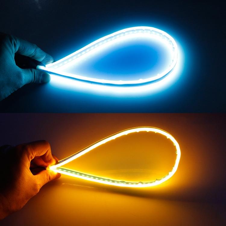 2 luci di direzione/luci di marcia ultrasottili per auto a doppio colore da 30 cm DC12V 4.2W, con perline lampada LED SMD-2835 (luci di direzione: luce gialla; luci di marcia: luce blu ghiaccio), Turn Lights: Yellow Light; Running Lights: Ice Blue Light