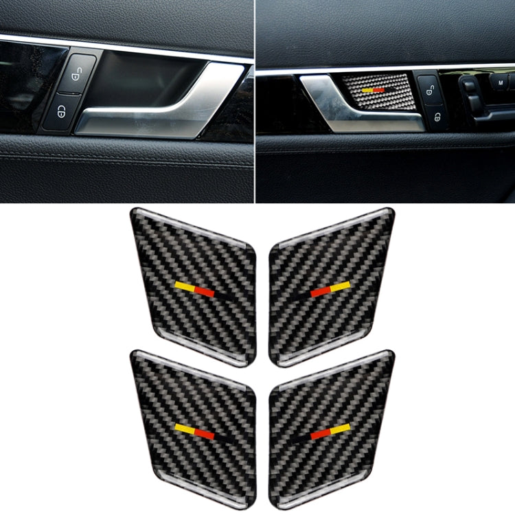 4 pezzi auto bandiera tedesca porta in fibra di carbonio maniglia interna pannello polso adesivo decorativo per Mercedes-Benz Classe C 2007-2013 / Classe E 2009-2016, Door Inner Handle Wrist