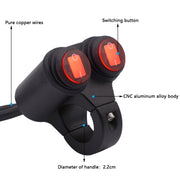 Interruttori flash doppi in lega di alluminio impermeabili per fari ausiliari per moto con indicatore luminoso, Double Flash