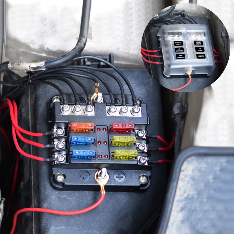Kit portafusibili 1 in 6 con indicatore LED per auto e barca