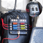 Kit portafusibili per scatola fusibili con lama per circuito a 6 vie, positivo e negativo indipendente, 1 in 6 uscite, con indicatore di avviso LED per auto, camion, barca, 1 in 6 Out