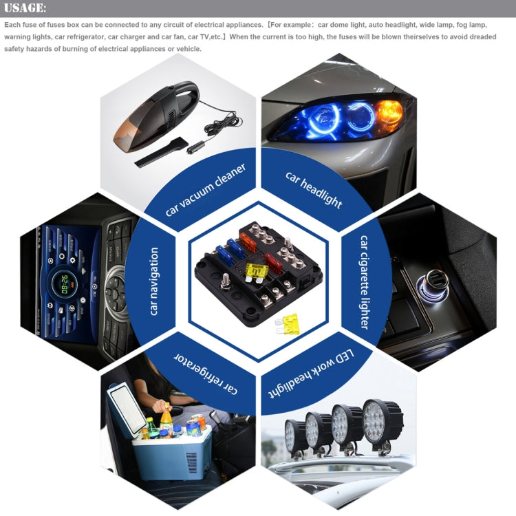 Kit portafusibili 1 in 6 con indicatore LED per auto e barca