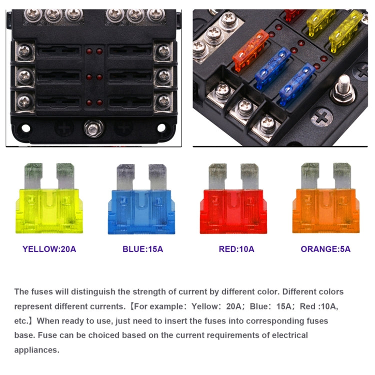 Kit portafusibili 1 in 6 con indicatore LED per auto e barca
