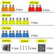Kit portafusibili per scatola fusibili con lama per circuito a 6 vie, positivo e negativo indipendente, 1 in 6 uscite, con indicatore di avviso LED per auto, camion, barca, 1 in 6 Out