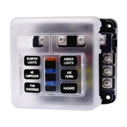 Kit portafusibili per scatola fusibili con lama per circuito a 6 vie, positivo e negativo indipendente, 1 in 6 uscite, con indicatore di avviso LED per auto, camion, barca, 1 in 6 Out