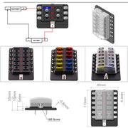 Kit portafusibili per morsettiera per PC con scatola fusibili 1 in 12 uscite con indicatore di avviso LED per auto, camion, barca, 1 in 12 Out (PC Terminal Block)