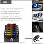 Kit portafusibili per morsettiera per PC con scatola fusibili 1 in 12 uscite con indicatore di avviso LED per auto, camion, barca, 1 in 12 Out (PC Terminal Block)