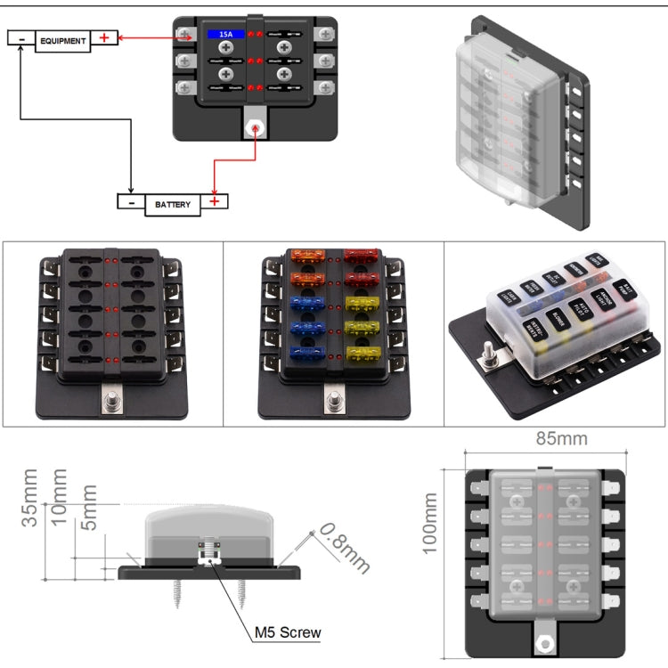 Kit portafusibili con scatola e indicatore LED per veicoli