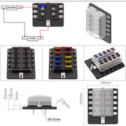 Kit portafusibili per morsettiera per PC con scatola fusibili 1 in 10 con indicatore di avviso LED per auto, camion, barca, 1 in 10 Out (PC Terminal Block)