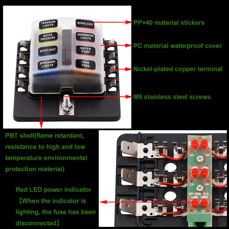 Kit portafusibili 1 in 8 uscite con LED per auto e barca