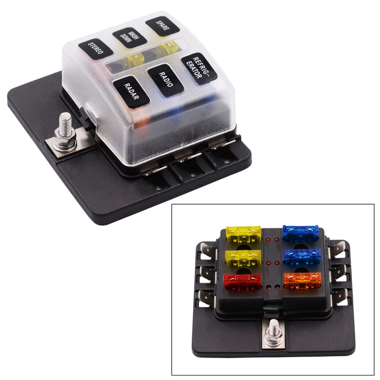 Kit portafusibili con scatola e indicatore LED 1 in 6 out