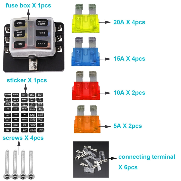 Kit portafusibili con scatola e indicatore LED 1 in 6 out