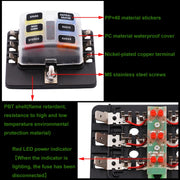 Kit portafusibili per morsettiera per PC con scatola fusibili 1 in 6 fuori con indicatore di avviso LED per barca per camion per auto, 1 in 6 Out (PC Terminal Block)