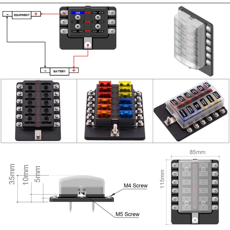 Kit portafusibili con LED e terminale a vite 32V 100A