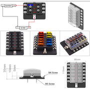 Kit portafusibili con sezione terminale a vite per scatola fusibili 1 in 12 con indicatore di avviso LED per barca per camion per auto, 1 in 12 Out (Screw Terminal Section)