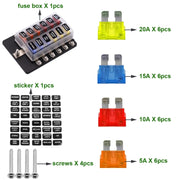 Kit portafusibili con sezione terminale a vite per scatola fusibili 1 in 12 con indicatore di avviso LED per barca per camion per auto, 1 in 12 Out (Screw Terminal Section)