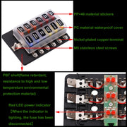Kit portafusibili con sezione terminale a vite per scatola fusibili 1 in 12 con indicatore di avviso LED per barca per camion per auto, 1 in 12 Out (Screw Terminal Section)