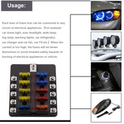 Kit portafusibili con sezione terminale a vite per scatola fusibili 1 in 10 con indicatore di avviso LED per barca per camion per auto, 1 in 10 Out (Screw Terminal Section)