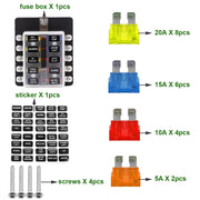 Kit portafusibili con sezione terminale a vite per scatola fusibili 1 in 10 con indicatore di avviso LED per barca per camion per auto, 1 in 10 Out (Screw Terminal Section)
