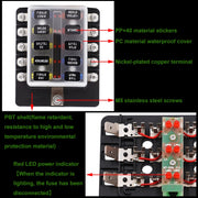 Kit portafusibili con sezione terminale a vite per scatola fusibili 1 in 10 con indicatore di avviso LED per barca per camion per auto, 1 in 10 Out (Screw Terminal Section)