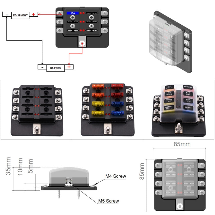 Kit portafusibili 1 in 8 uscite con LED indicatore