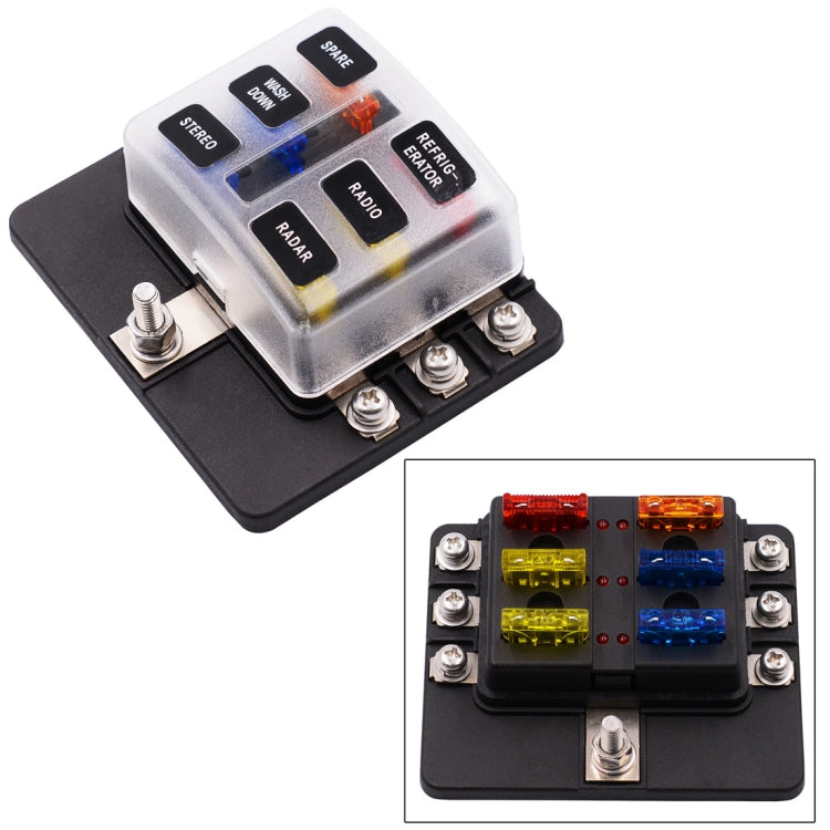 Kit portafusibili a 6 vie con terminali a vite e LED