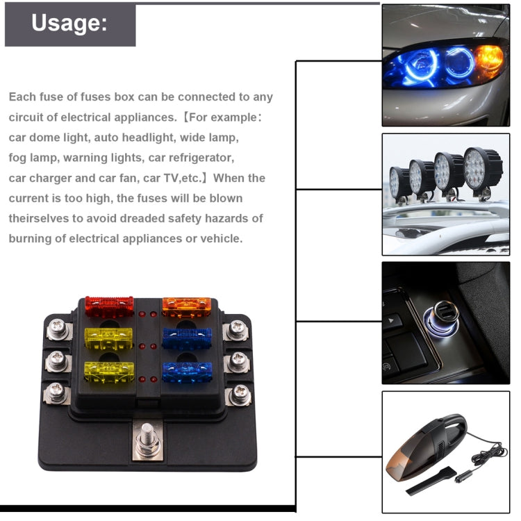 Kit portafusibili a 6 vie con terminali a vite e LED