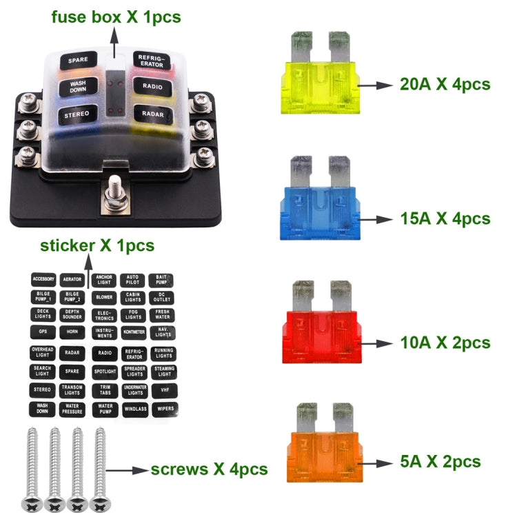 Kit portafusibili a 6 vie con terminali a vite e LED