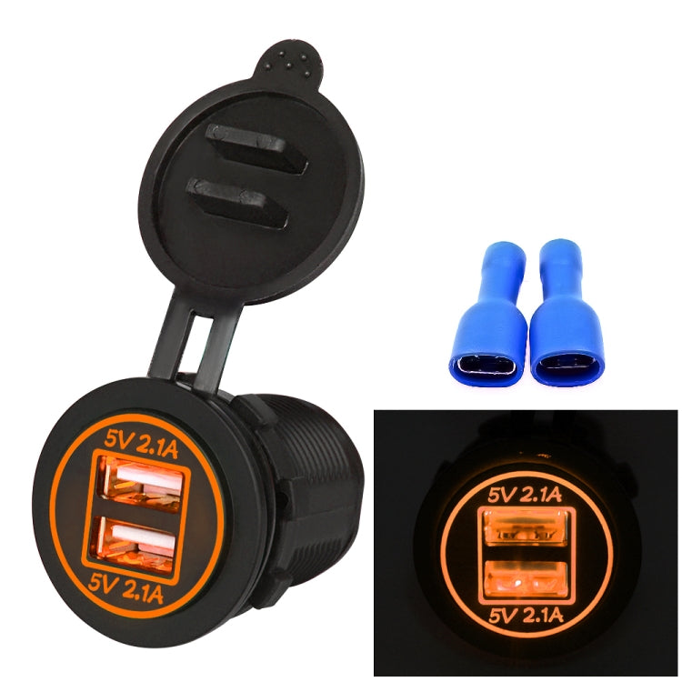 Caricabatteria universale per auto Presa di alimentazione a 2 porte Caricatore doppio USB 5V 4.2A IP66 con apertura, 4.2A with Aperture (Orange Light)