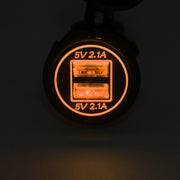 Caricabatteria universale per auto Presa di alimentazione a 2 porte Caricatore doppio USB 5V 4.2A IP66 con apertura, 4.2A with Aperture (Orange Light)